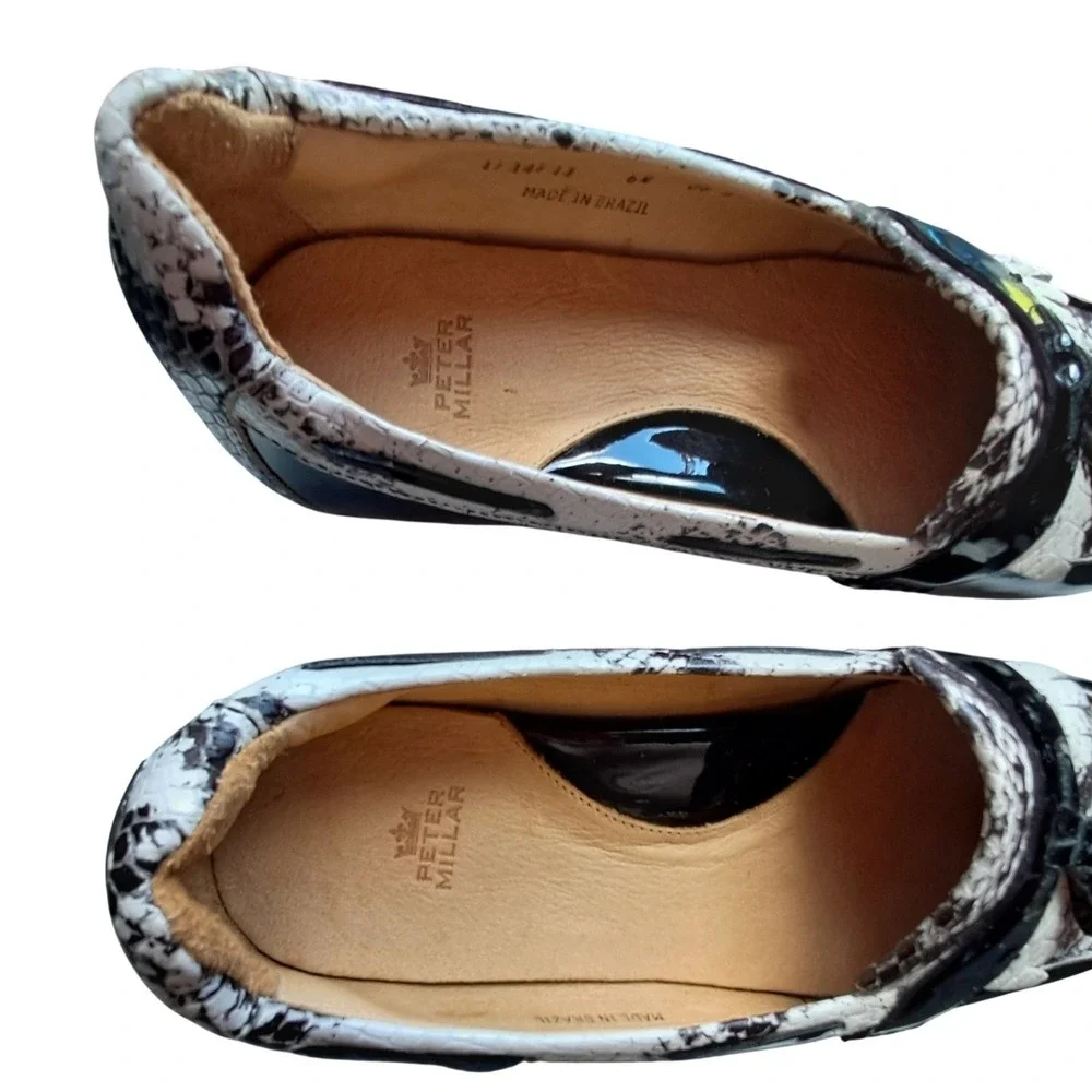 Peter Millar Womens Snake Print Tassel Driving Loafers Black White Patent 6M